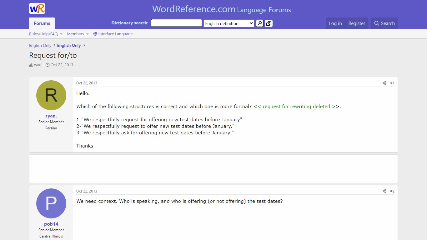 Request for/to | WordReference Forums